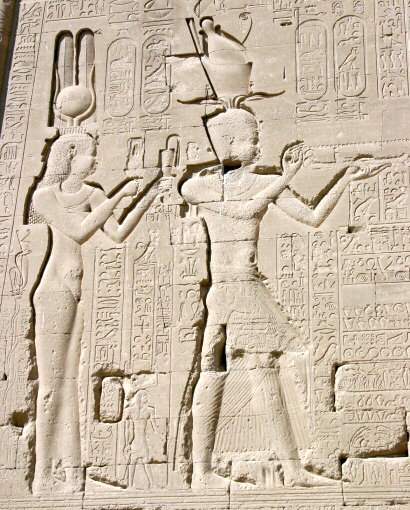 Cleopatra and Caesarion on Egyptian temple