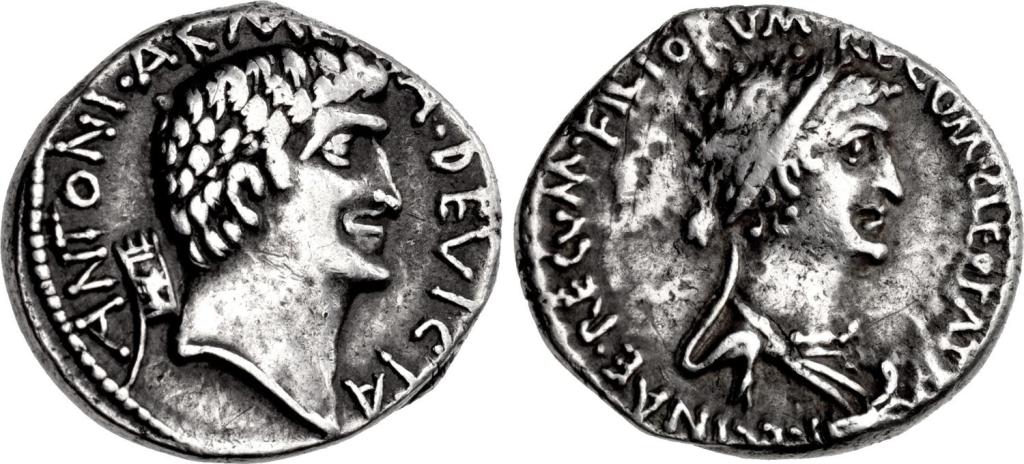 Denarius coin with Antony and Cleopatra