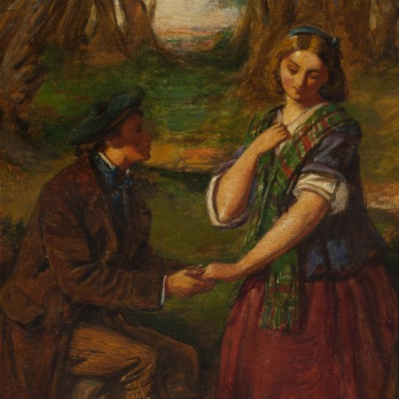 19th century painting man proposing to blushing girl