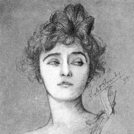 Charcoal drawing of lady with hair piled high and long neck