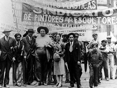 Photo of marchers with banners