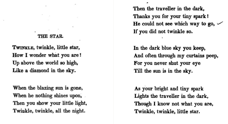 Five stanzas of Twinkle Twinkle