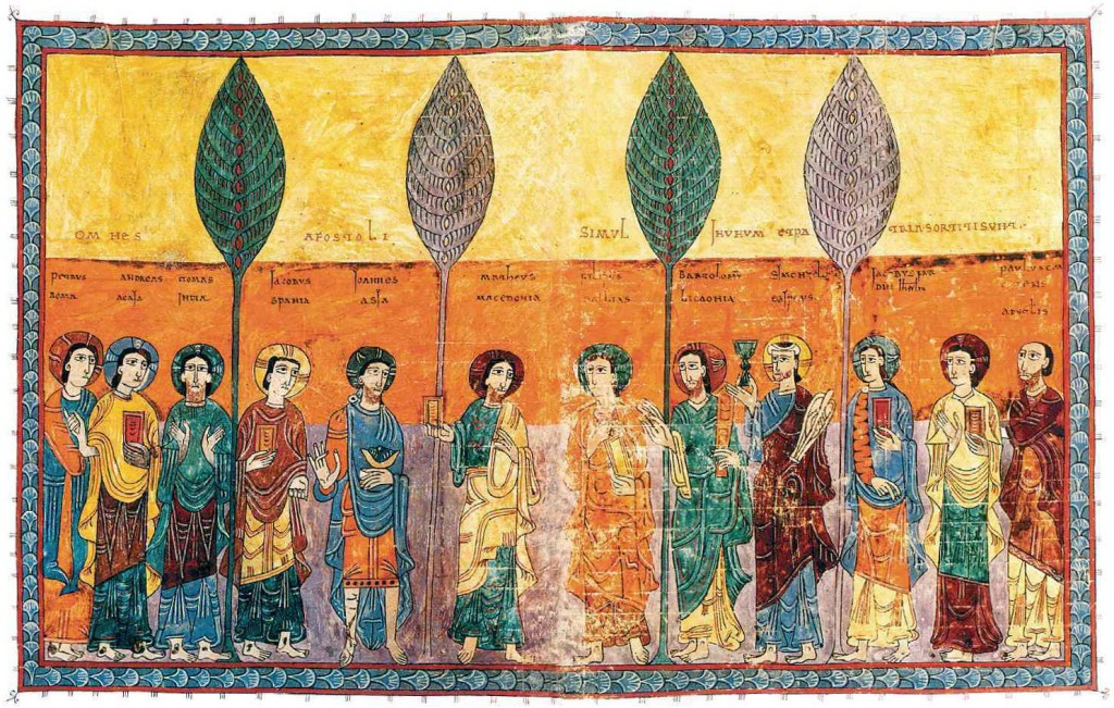 The twelve apostles under palm leaves