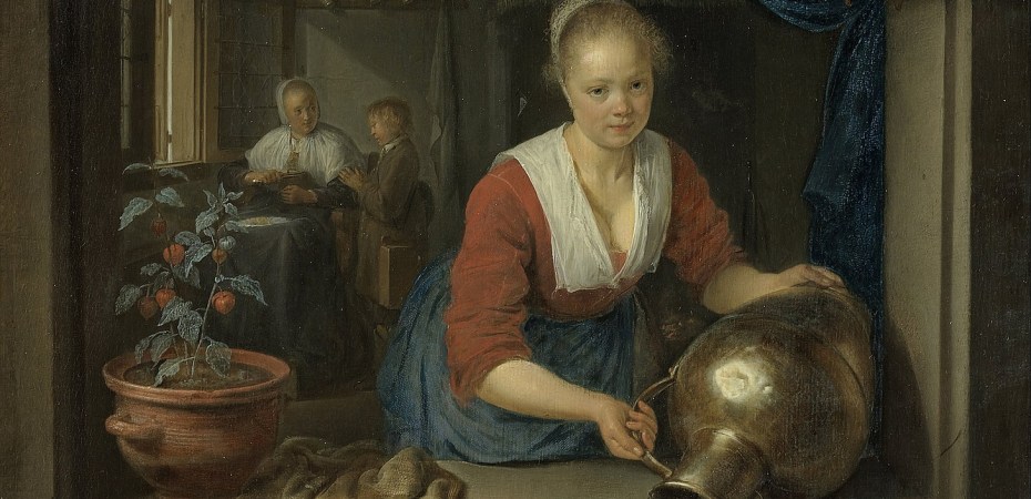 Girl pour water out the window