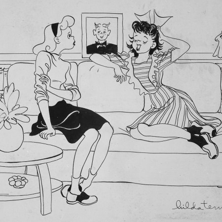 Teenage girls talking on couch